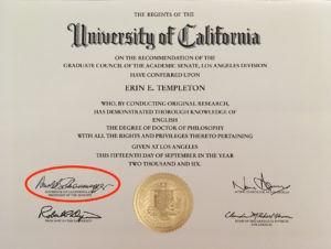 UCLA diploma with Schwarzeneggar's signature