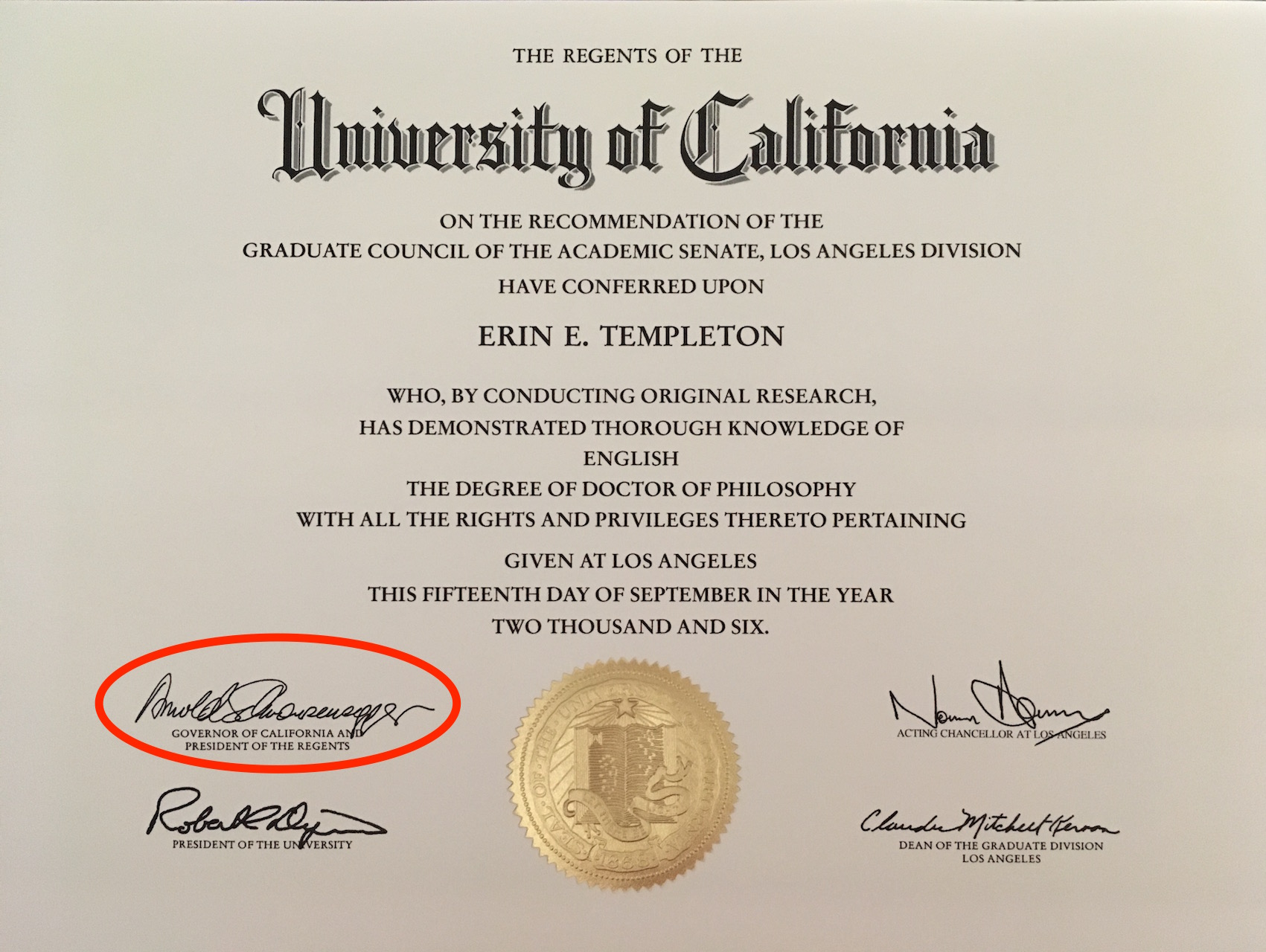diploma ucla Erin E Templeton